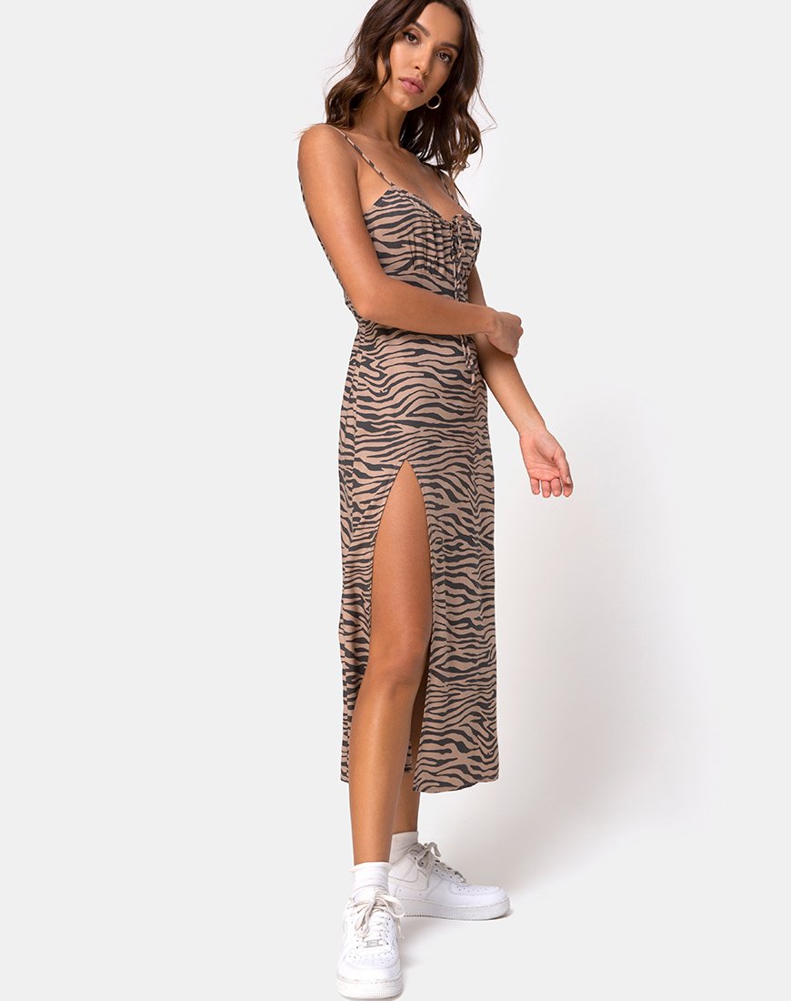 Immagine di Cypress Midi Dress in 90s Zebra Taupe