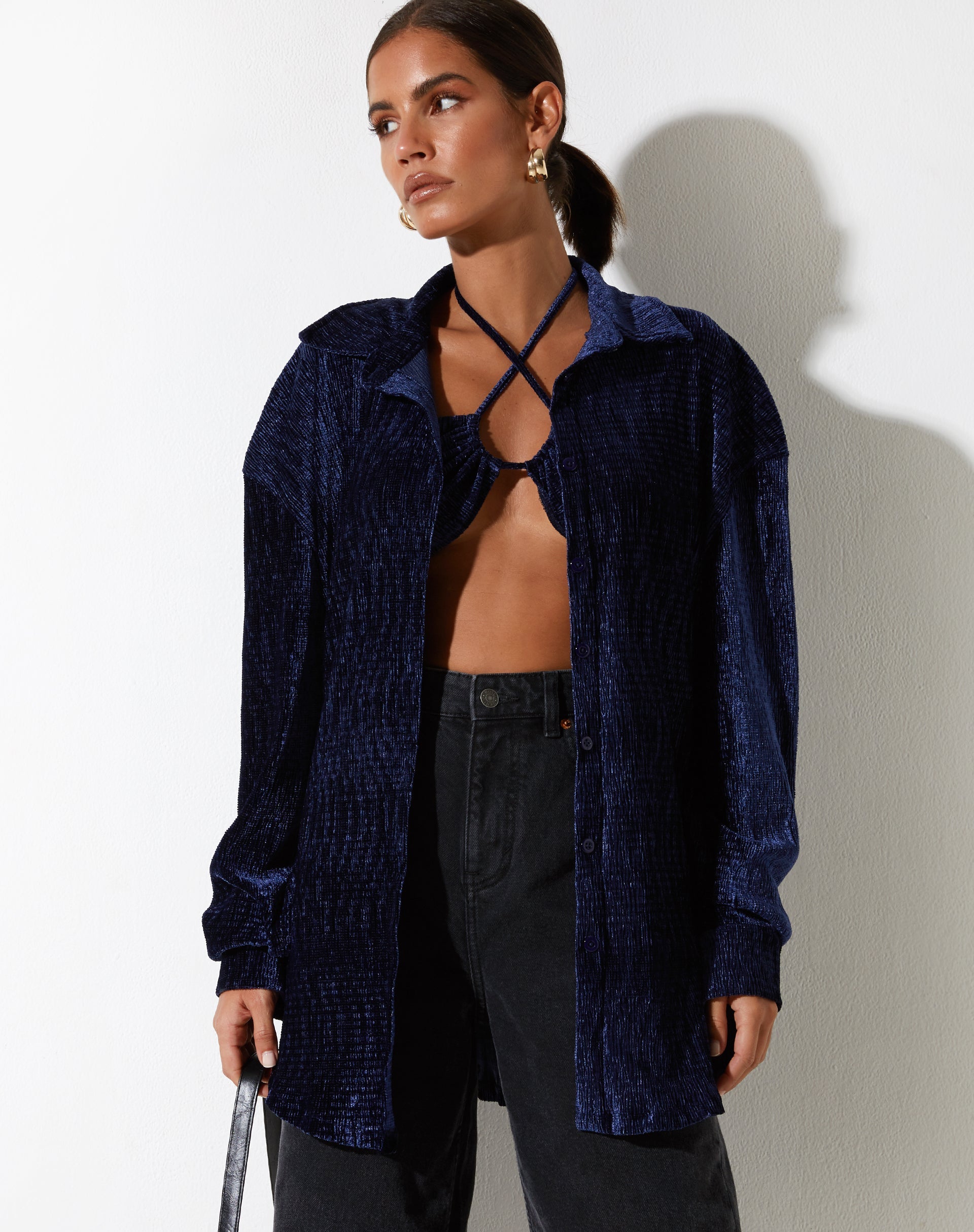 immagine di Dael Camicia oversize in velluto navy