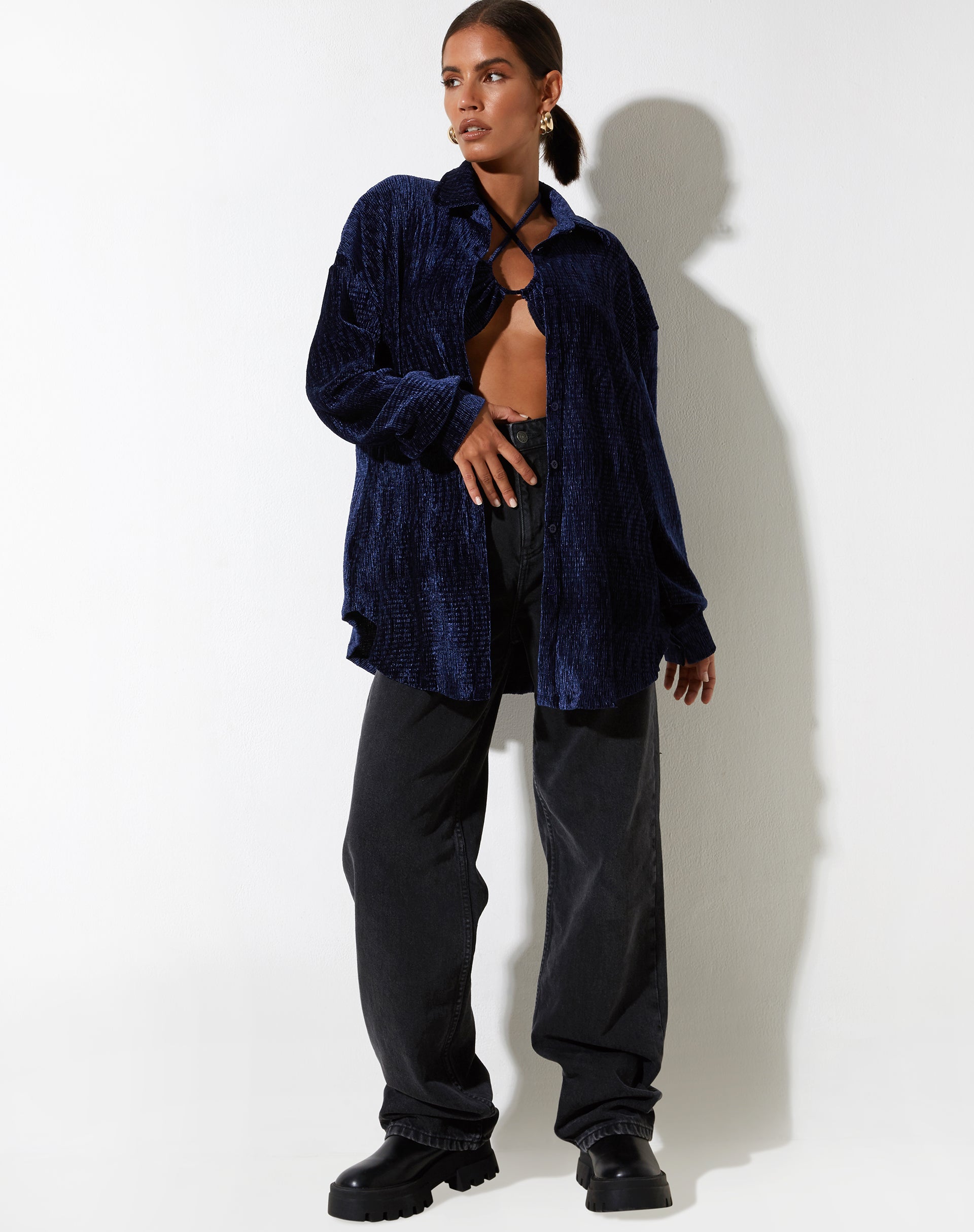 immagine di Dael Camicia oversize in velluto navy