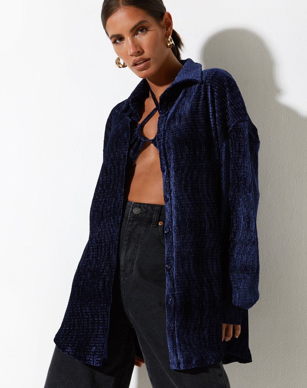 Dael - Camicia oversize in velluto blu