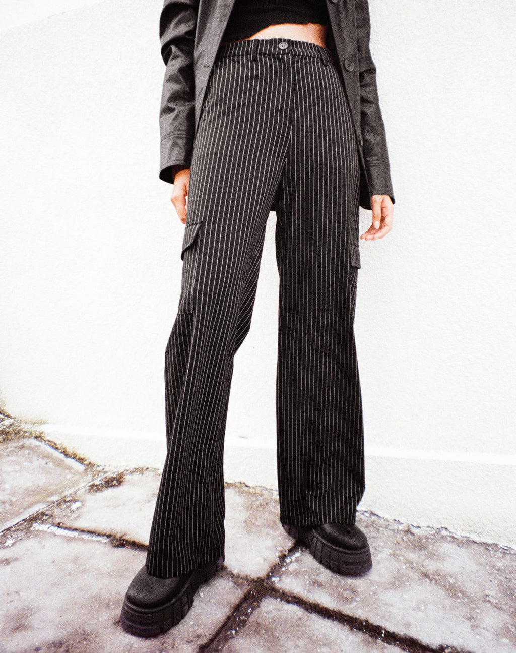 Pantaloni Cargo Abba in gessato nero