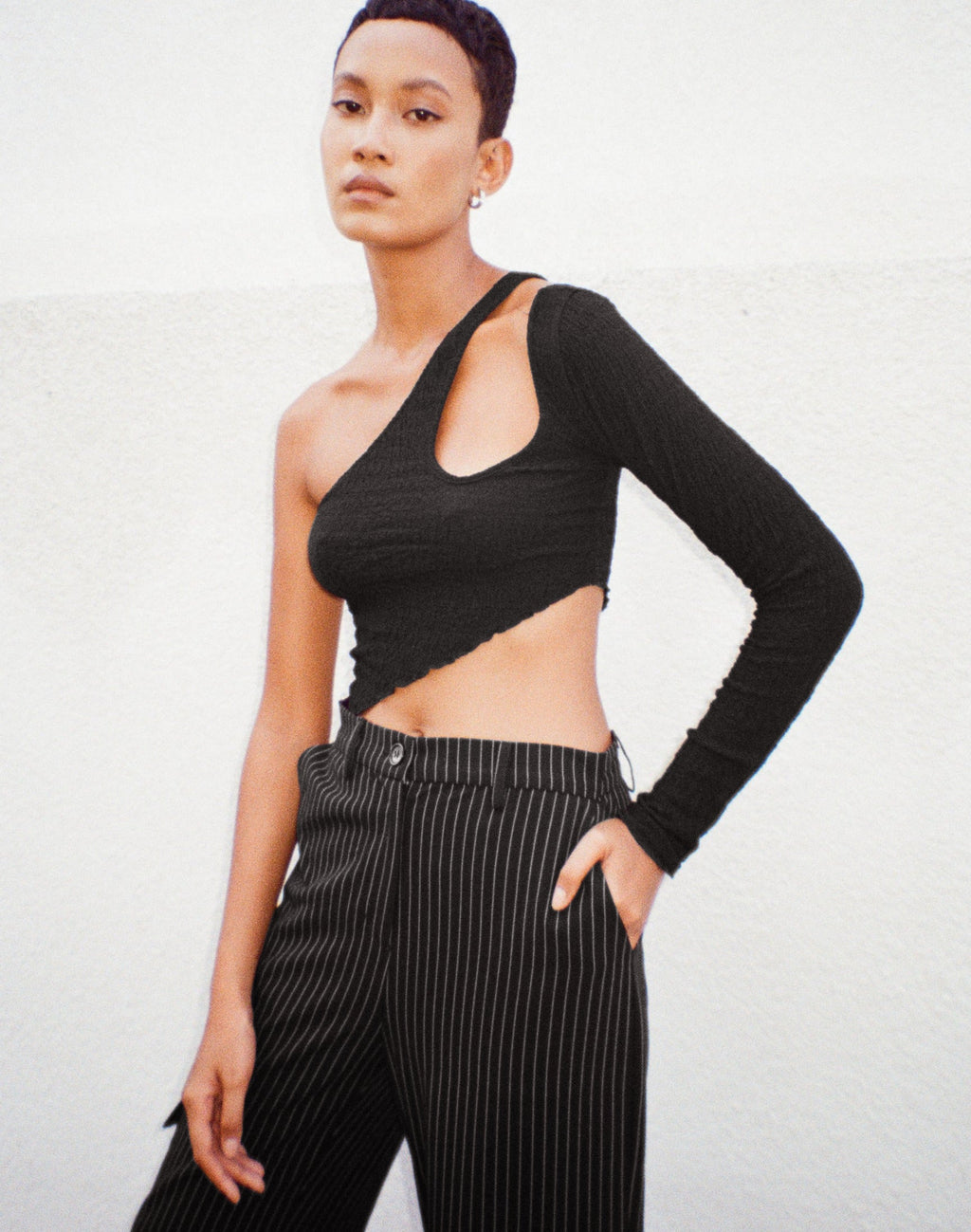 Danes Crop Top in jersey a bolle nero