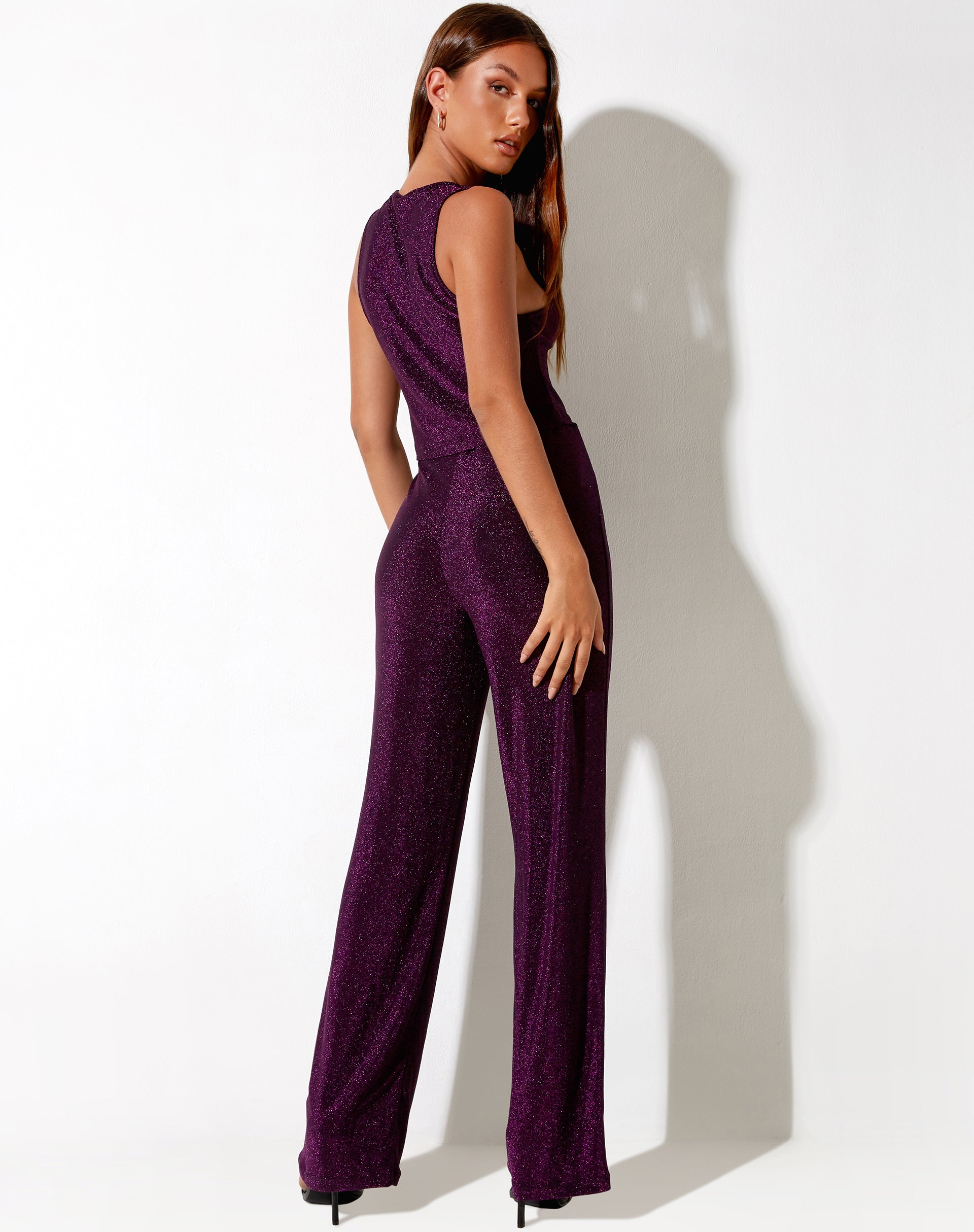 Immagine di Dara Crop Top in glitter lucido viola scuro
