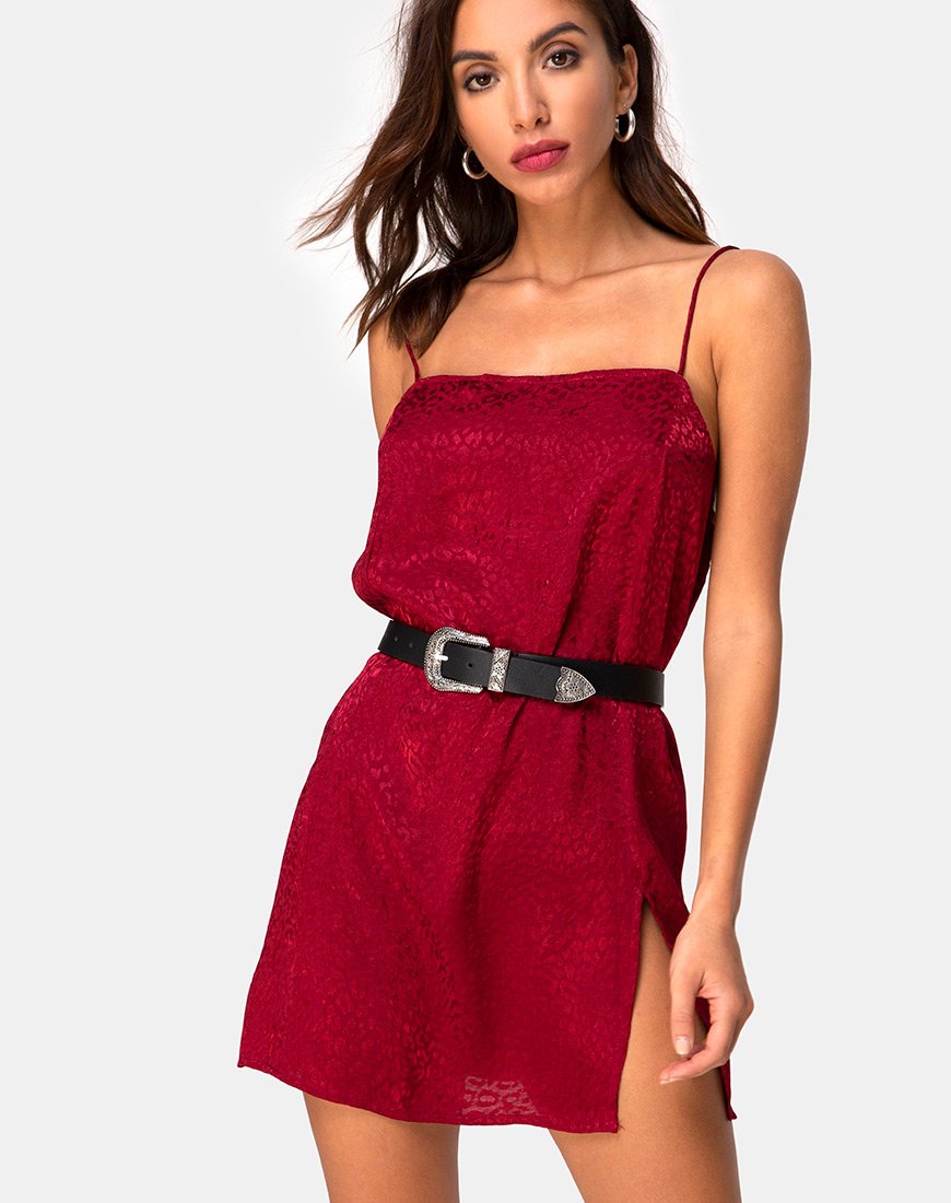 Datista Slip Dress in raso ghepardo lampone