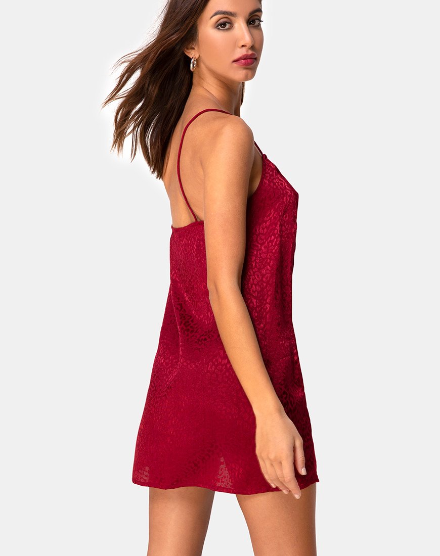 Datista Slip Dress in raso ghepardo lampone