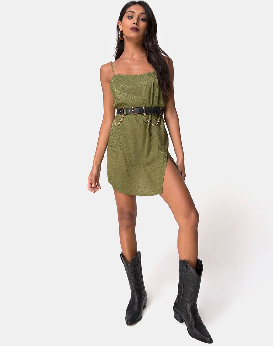 Immagine di Datista Slip Dress in raso ghepardo Khaki