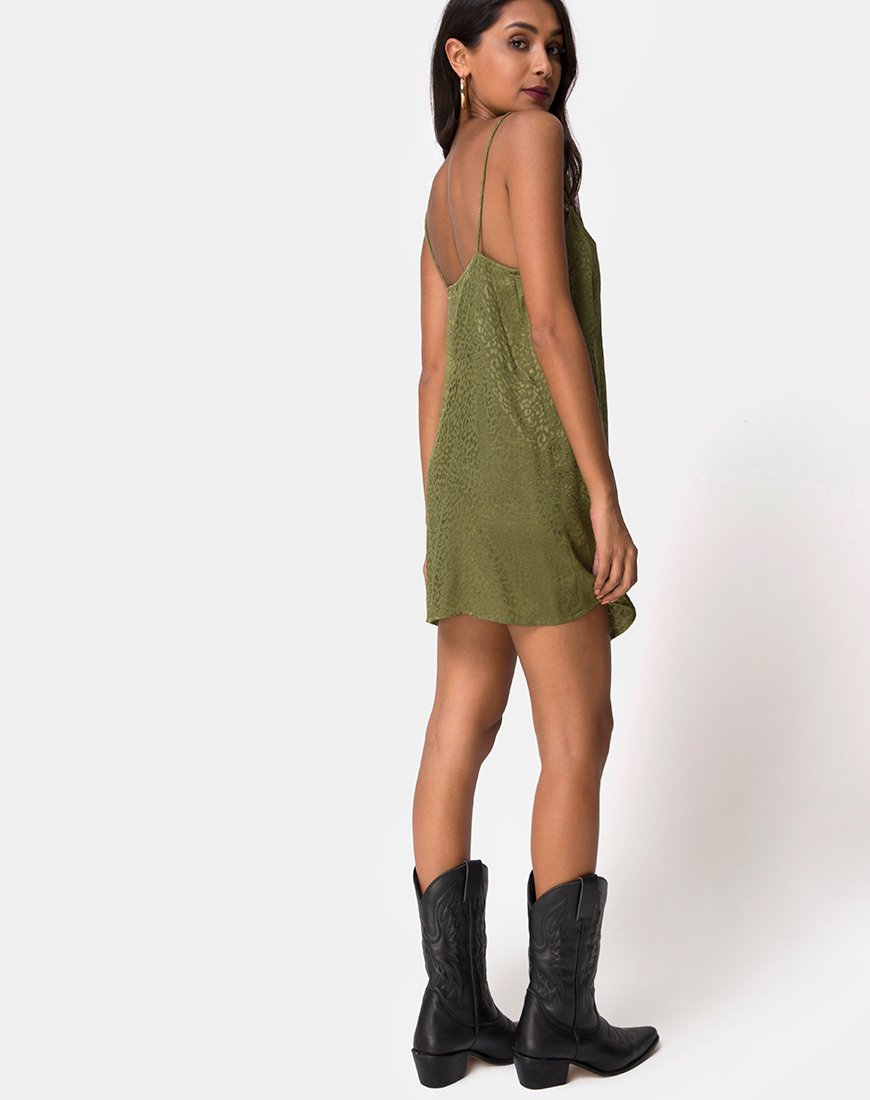 Immagine di Datista Slip Dress in raso ghepardo Khaki
