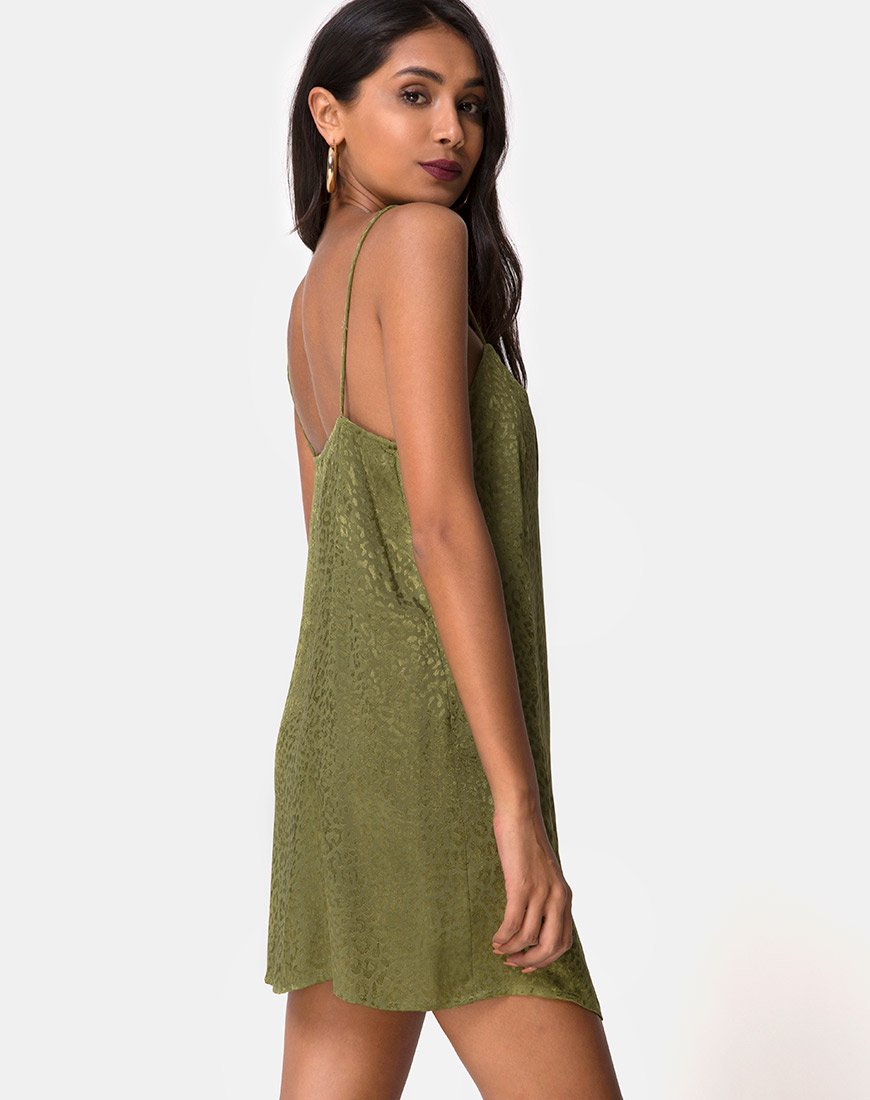 Datista Slip Dress in raso ghepardo kaki