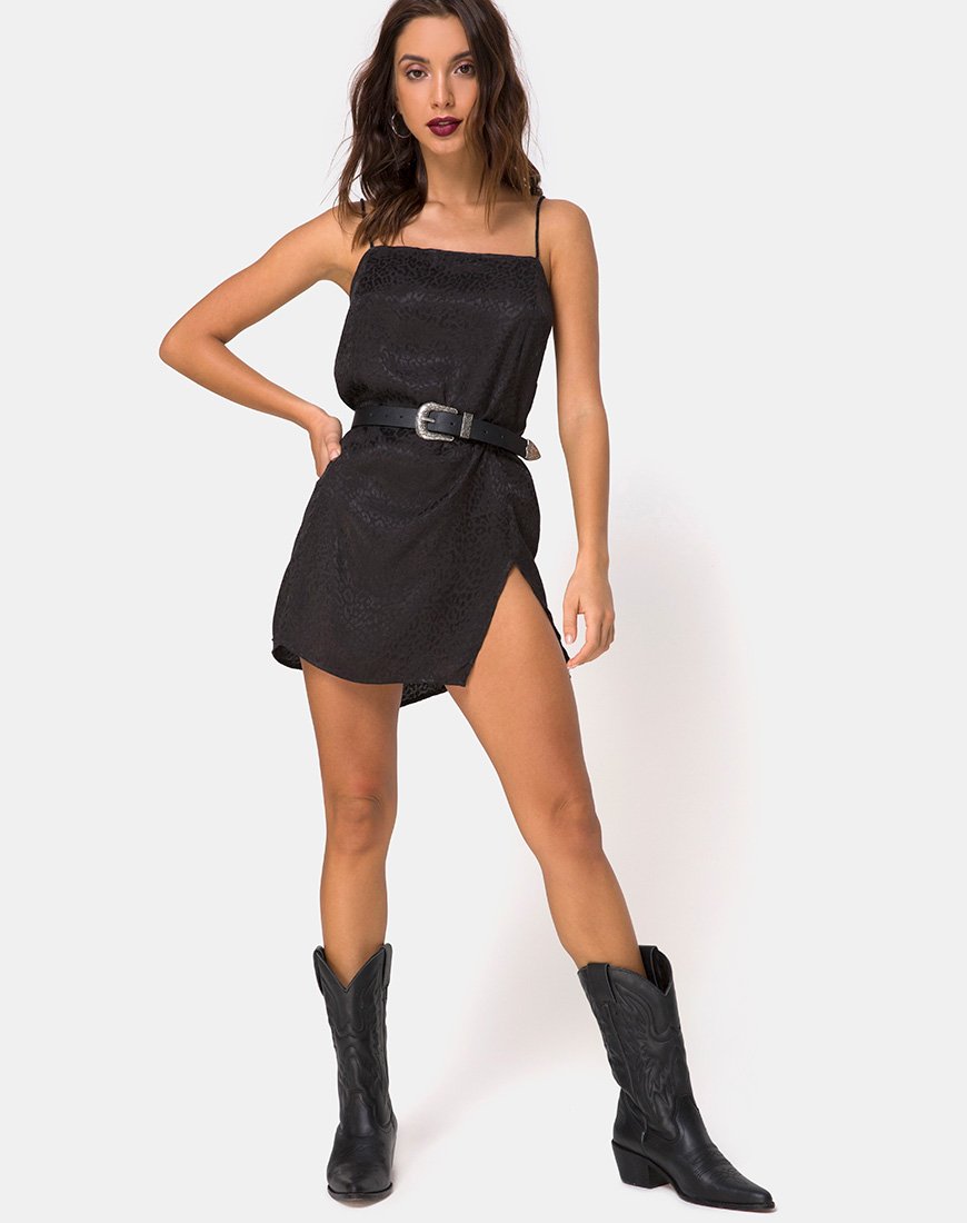 Immagine di Datista Slip Dress in satin nero ghepardo