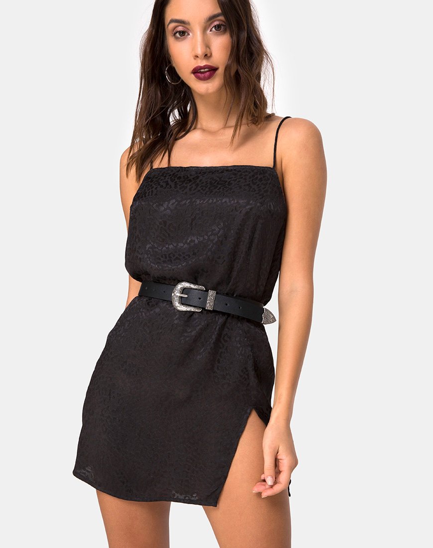 Immagine di Datista Slip Dress in satin nero ghepardo