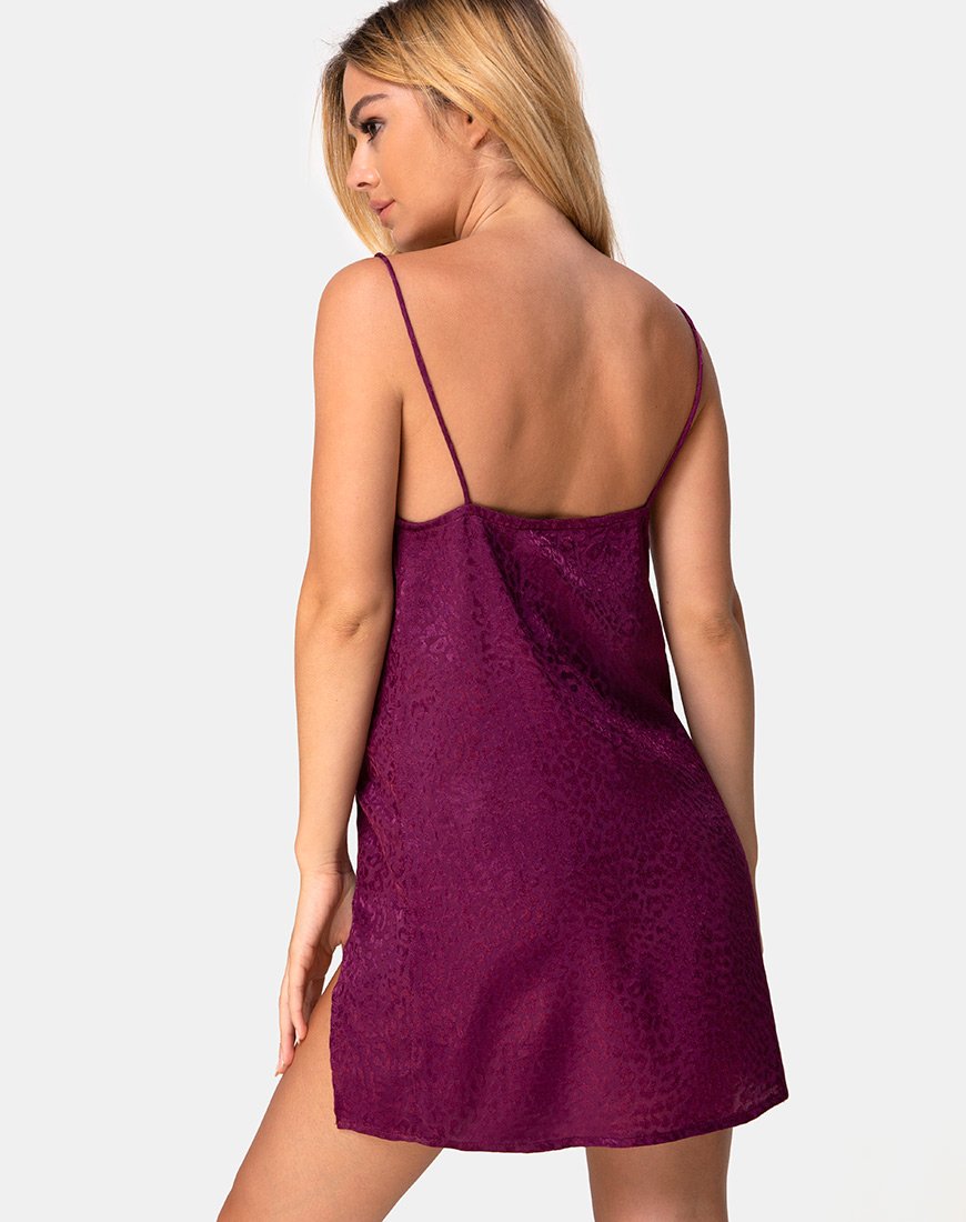 Datista Slip Dress in raso ghepardo uva