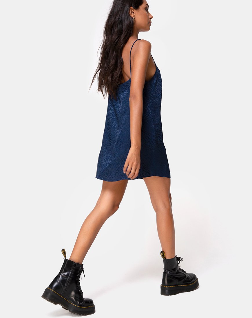 Immagine di Datista Slip Dress in Satin Cheetah Navy