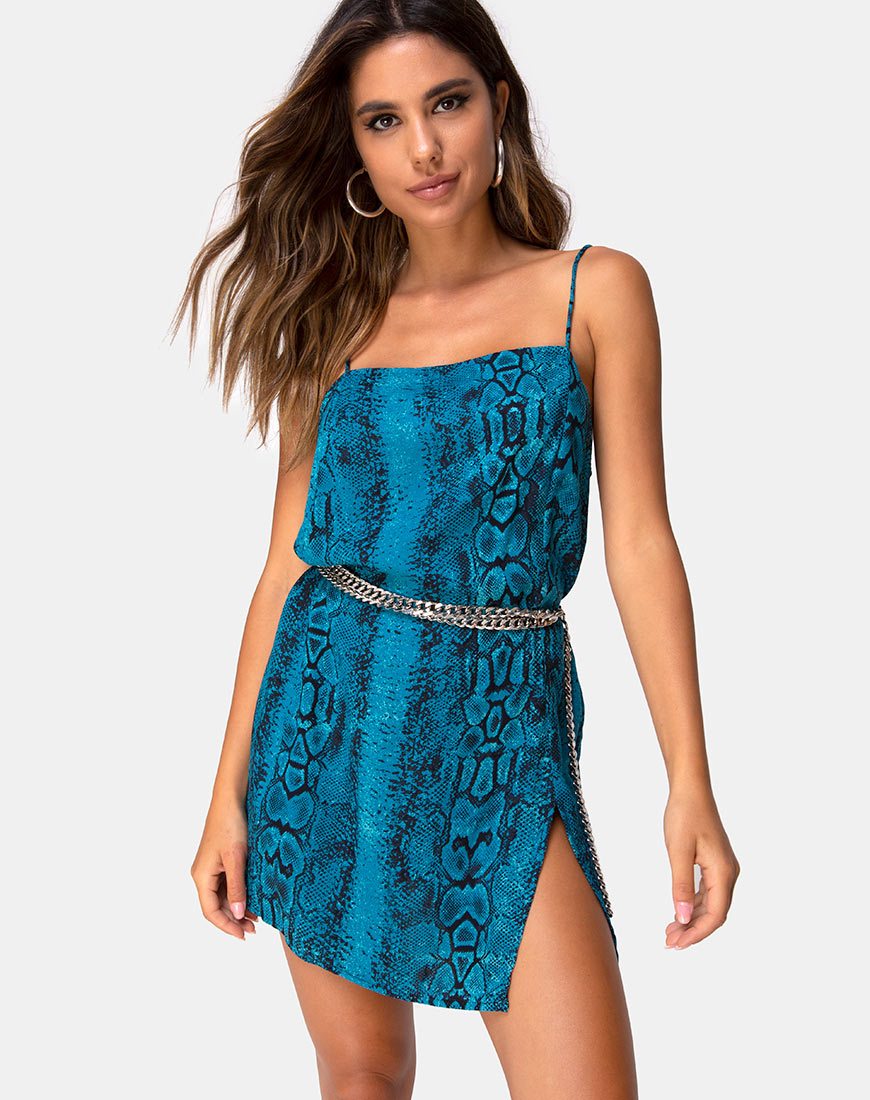 Datista Slip Dress in blu serpente