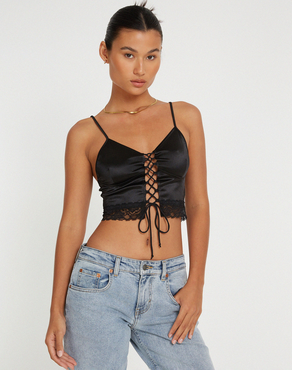 Datuk Crop Top in raso nero