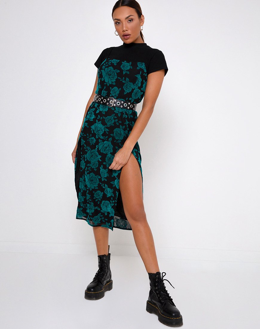 Immagine di Daxita Midi Dress in Rosa Romantica Flock Teal