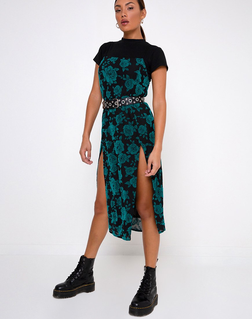 Daxita - Vestito midi in rosa romantico flock verde acqua