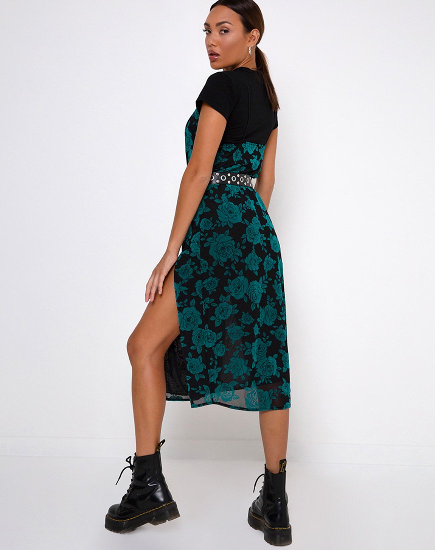 Daxita - Vestito midi in rosa romantico flock verde acqua