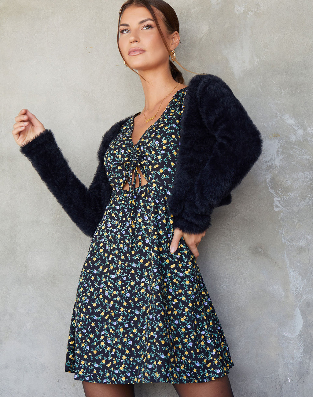 Raela - Vestito skater a fiori nero