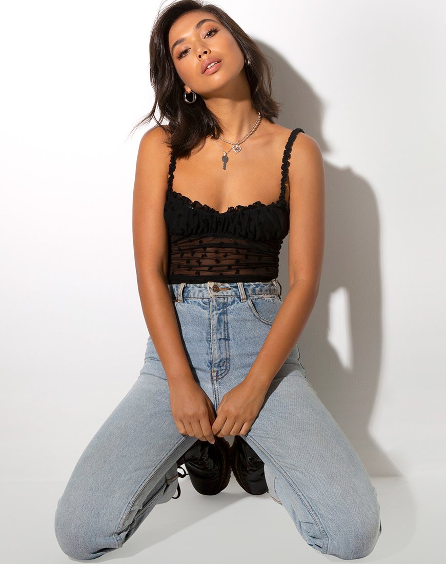 Immagine di Delora Crop Top in Flock nero Flutterby