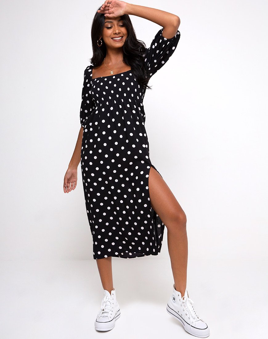 Immagine di Deloya Midi Dress in 80s Polka Nero