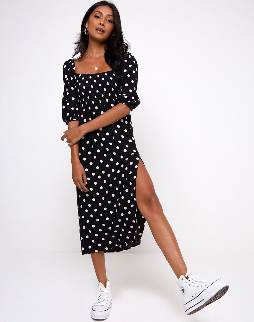 Deloya - Vestito midi a pois anni '80 nero