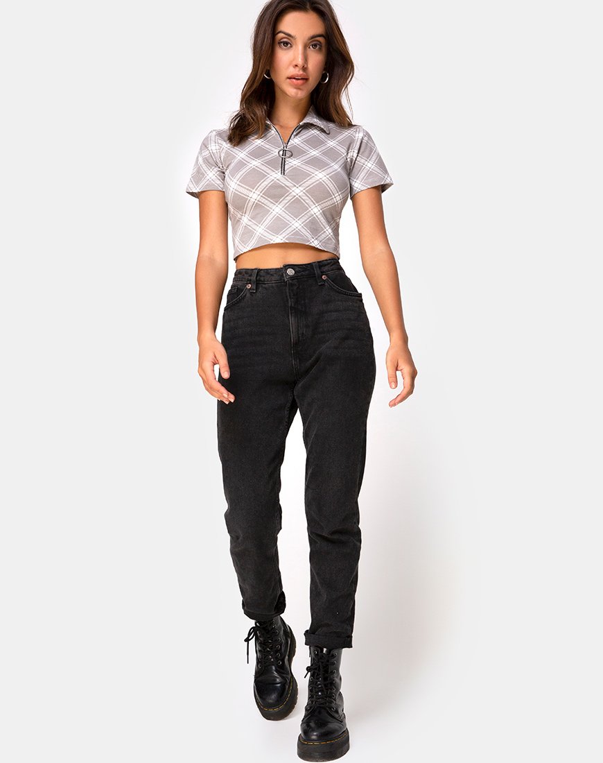 Immagine di Dhen Crop Top in Grunge Check Taupe