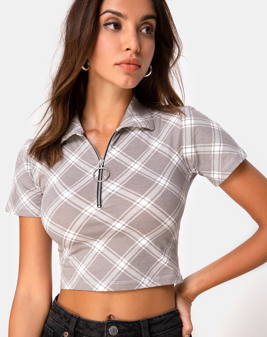 Immagine di Dhen Crop Top in Grunge Check Taupe