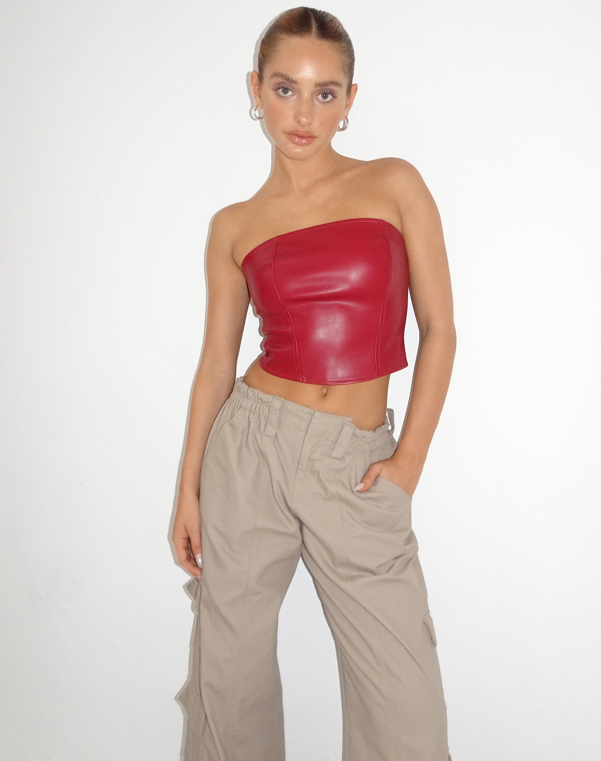 immagine di Dena Corset Top in PU rosso sangue