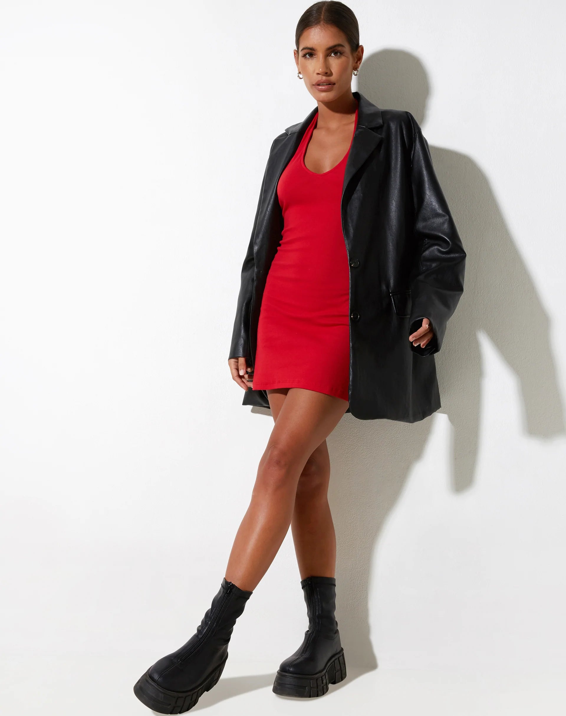 immagine di Desak Mini Dress in Rib Racing Red