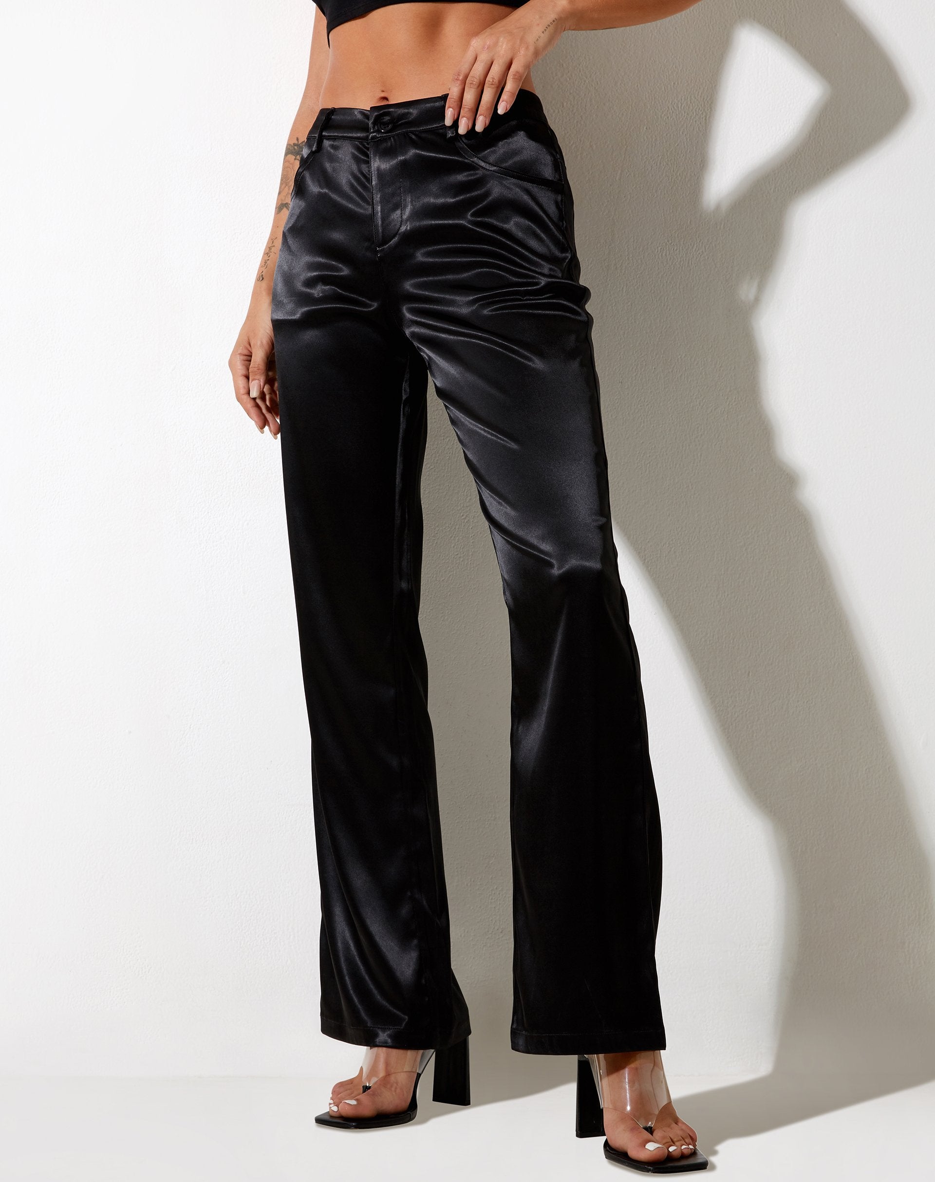 Immagine di Desta Pantaloni in raso nero Fantasia Diamante