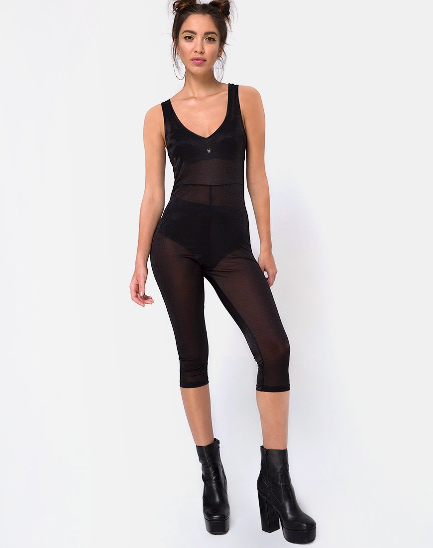 Immagine di Devile Unitard in maglia trasparente nero