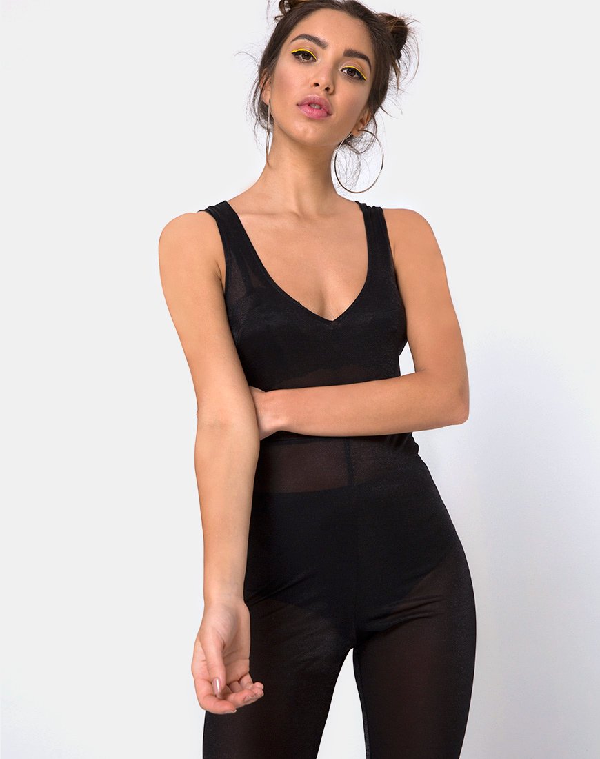Unitard Devile in maglia trasparente nera
