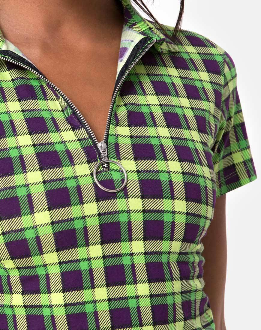 Immagine di Dhen Crop Top a quadri verde e viola