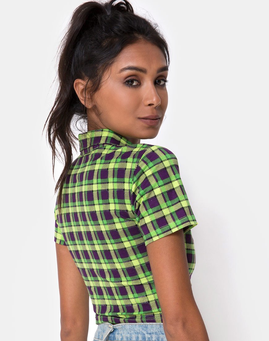 Immagine di Dhen Crop Top a quadri verde e viola