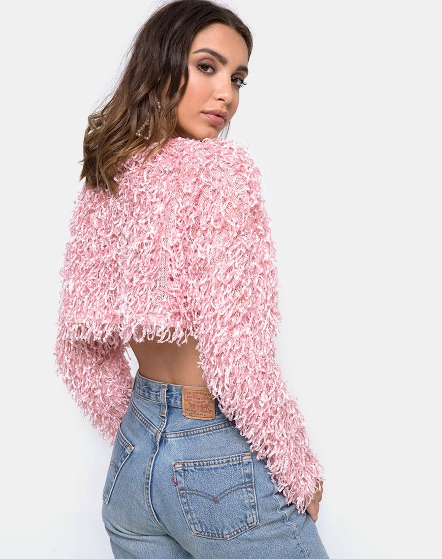 Diabla Crop Jumper in maglia shaggy rosa zucchero