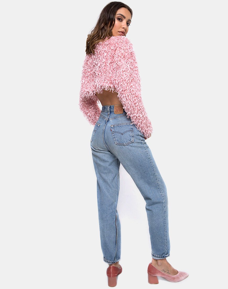 Immagine di Diabla Crop Jumper in maglia arruffata Rosa Zucchero