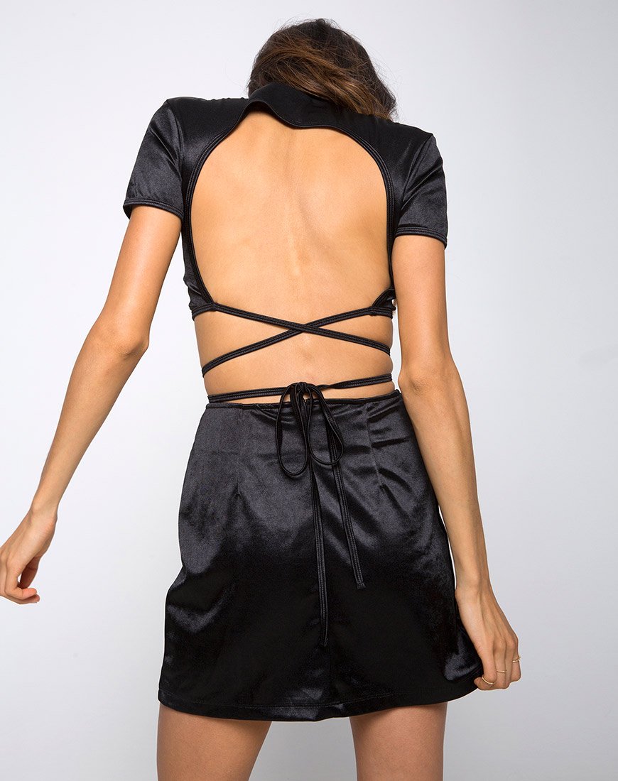 Minigonna Dina in raso spandex nero