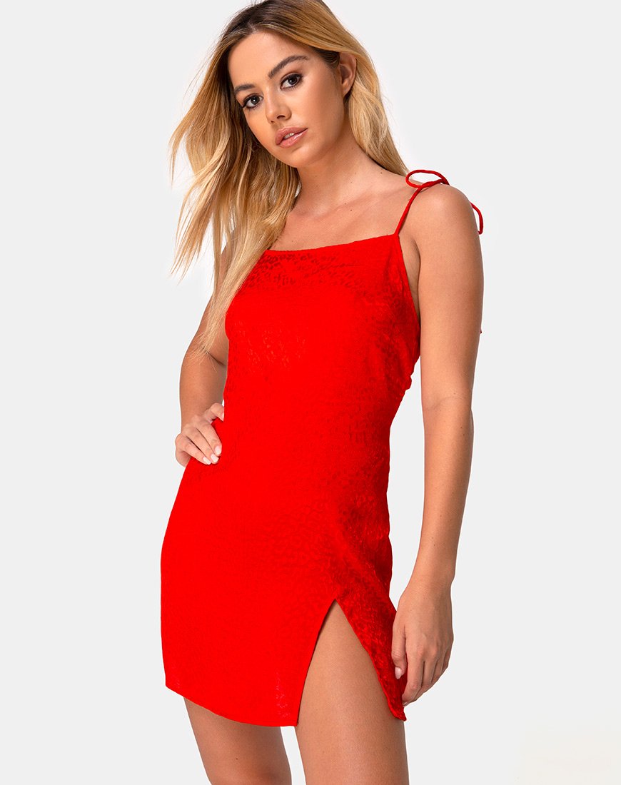 Doella Slip Dress in raso rosso ghepardo