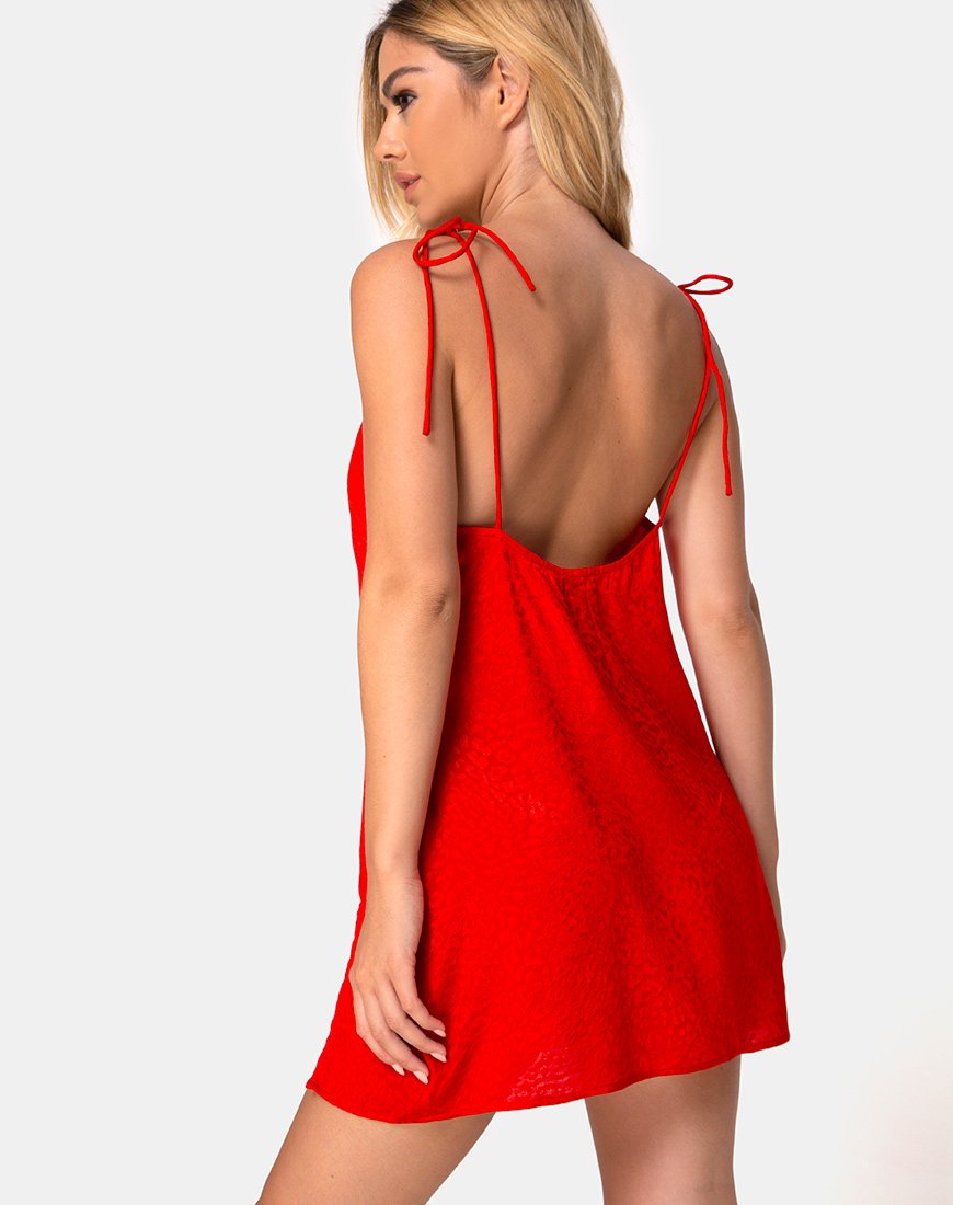 Doella Slip Dress in raso rosso ghepardo