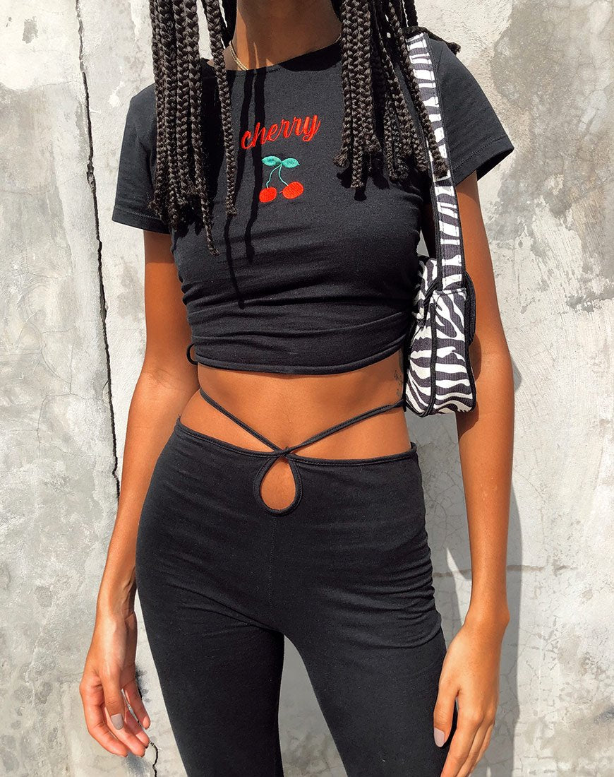 Doga Crop Top con ricamo nero e ciliegia