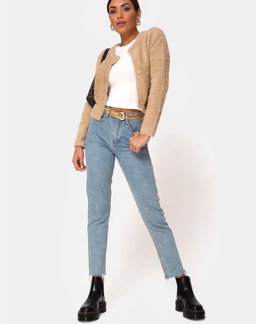 Immagine del cardigan Doma in maglia cammello
