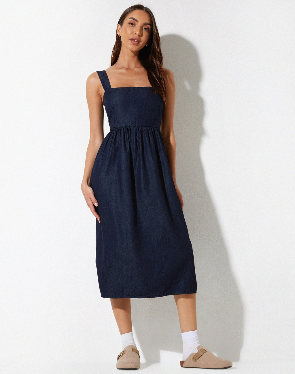 Doraya - Vestito midi in Denim Blue Chambray