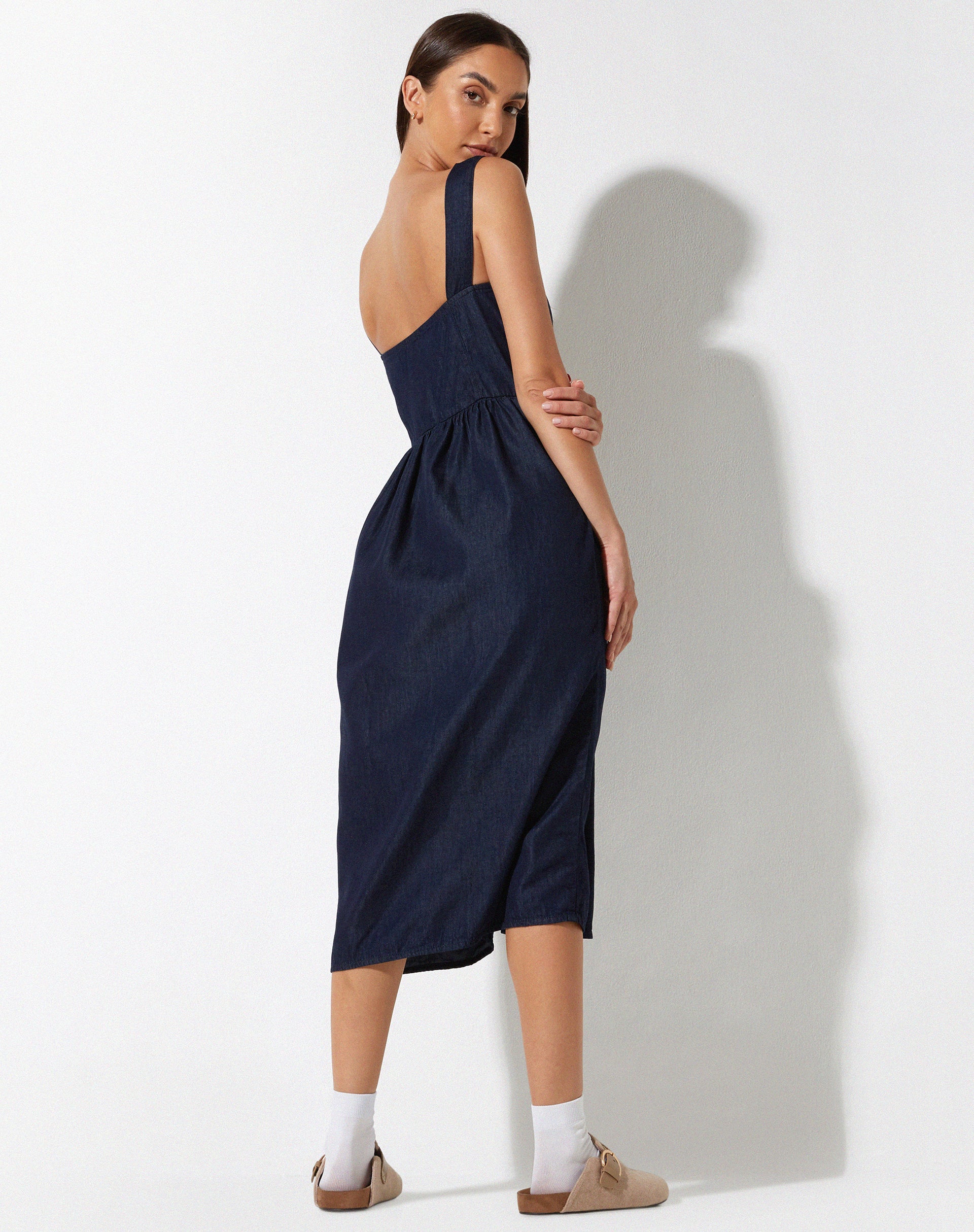 immagine di Doraya Midi Dress in Denim Blue Chambray