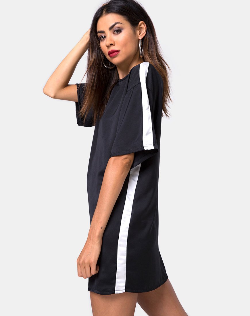 Dore T-Shirt Dress nero con righe avorio