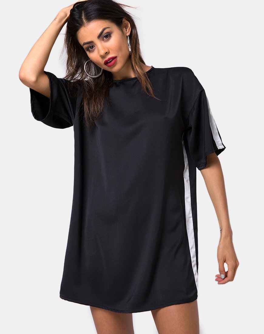Dore T-Shirt Dress nero con righe avorio