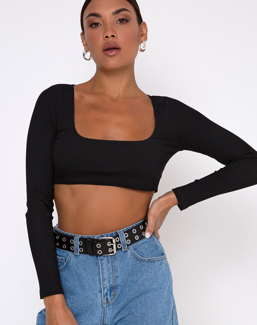 Drea Crop Top a coste nero