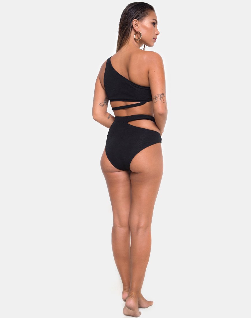 Fondo bikini Dreama in nero testurizzato