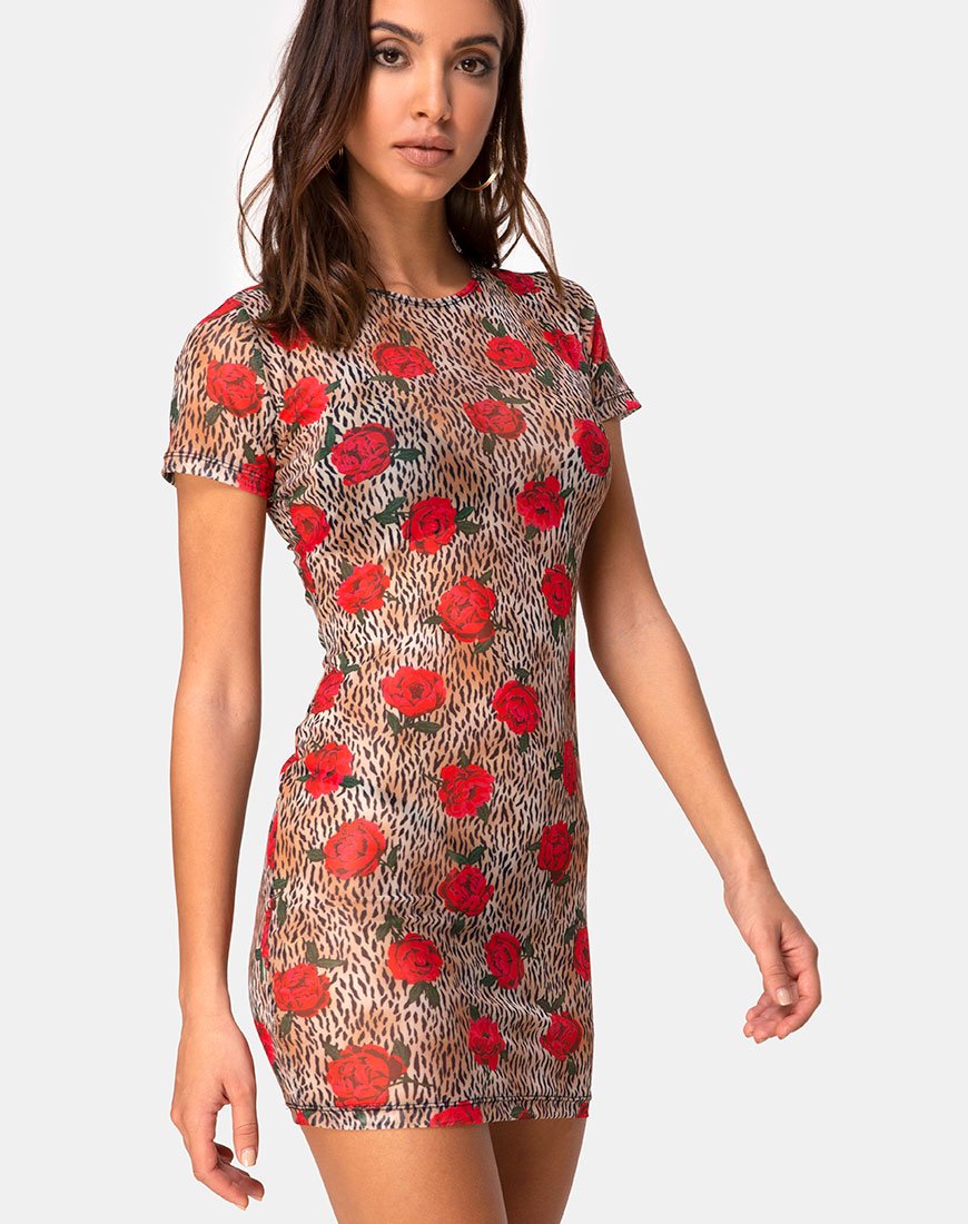 Vestito Whitney Bodycon in Tiger Rose
