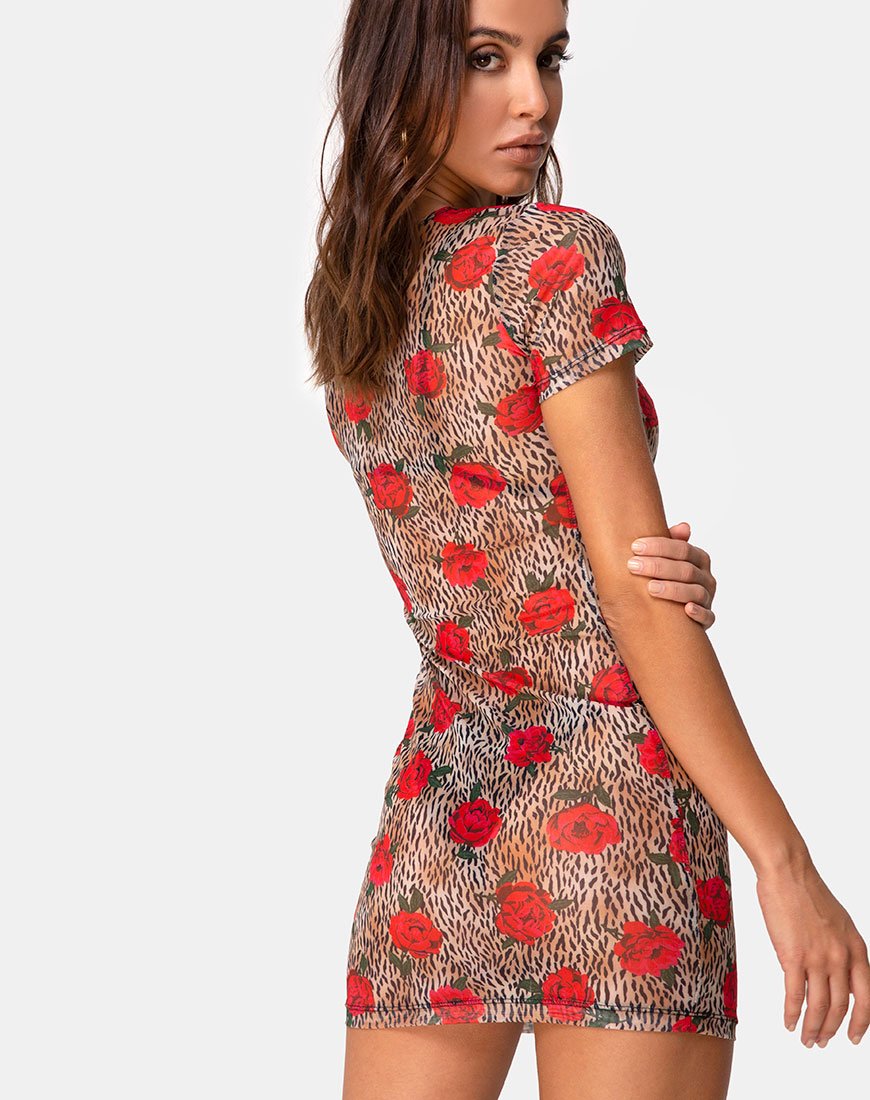 Vestito Whitney Bodycon in Tiger Rose