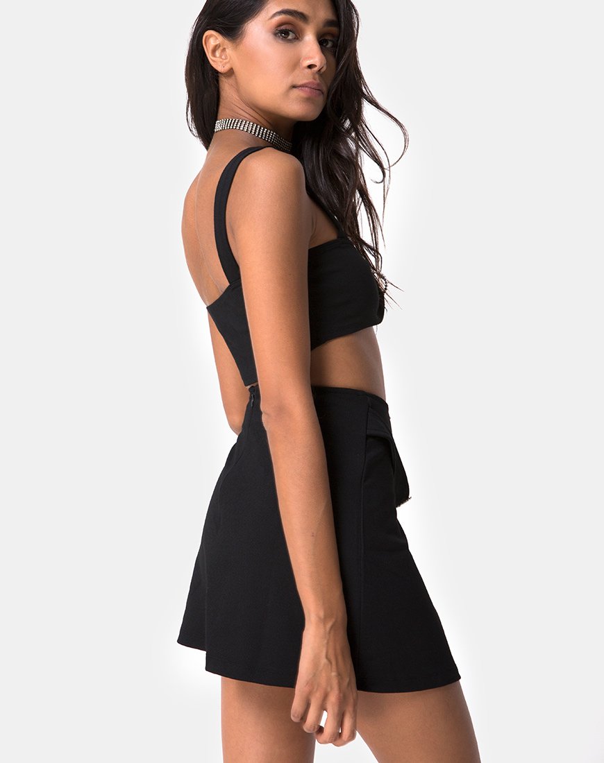 Drue Crop Top nero con anello con diamante